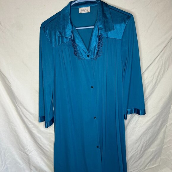 Vintage Vanity Fair Turquoise Nylon Robe - M (Made in USA) 🇺🇸 - Picture 1 of 5